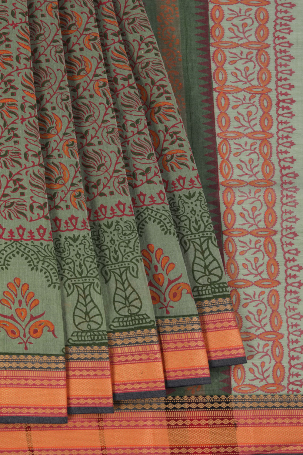 Hand block printed south cotton saree