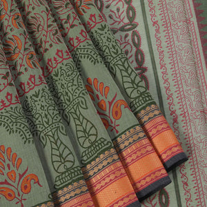 Hand block printed south cotton saree