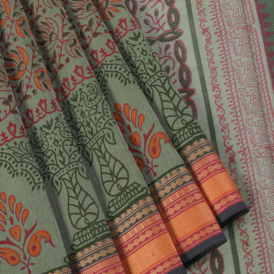 Hand block printed south cotton saree