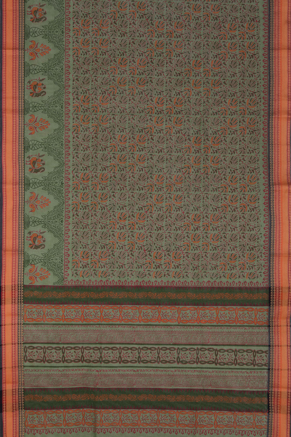Hand block printed south cotton saree