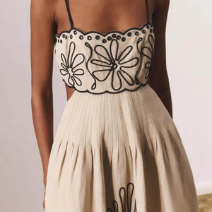 Jamie Embroidered Holiday Midi Dress in Beige - Luxe Collection
