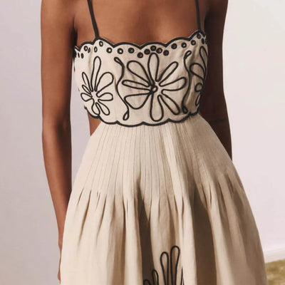 Jamie Embroidered Holiday Midi Dress in Beige - Luxe Collection