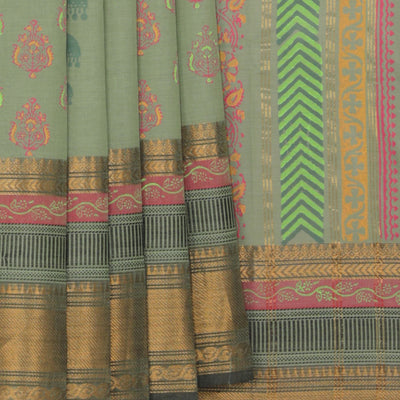 Hand block printed cotton saree