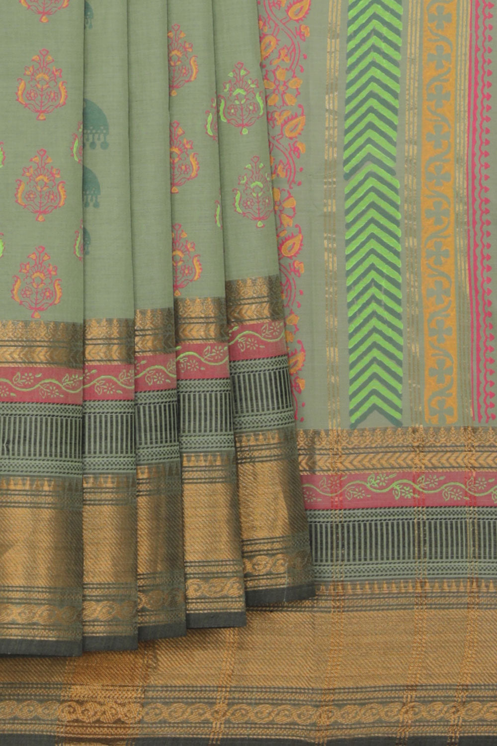 Hand block printed cotton saree