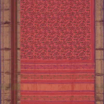 Hand block printed cotton saree
