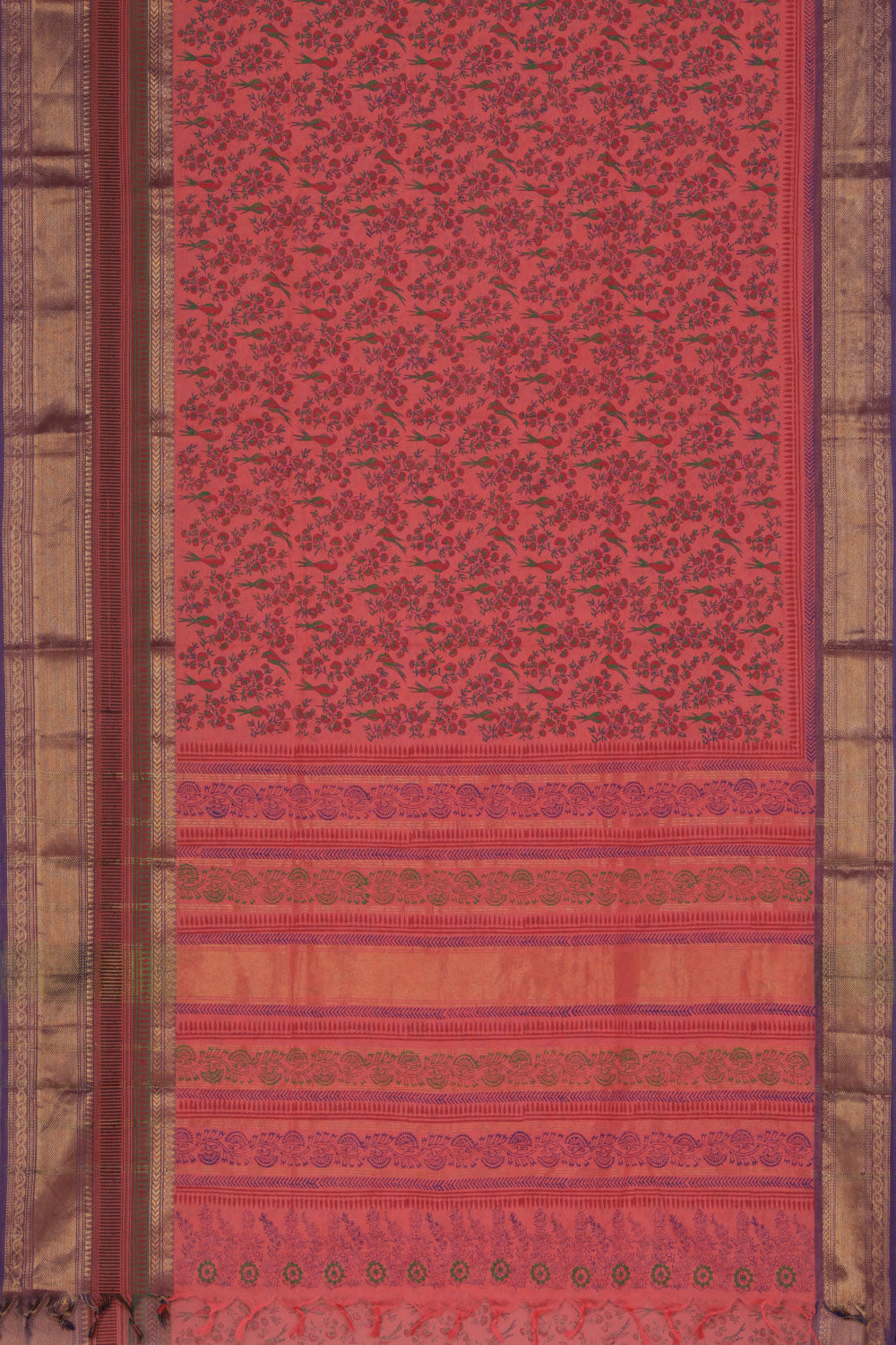 Hand block printed cotton saree