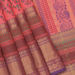 Hand block printed cotton saree