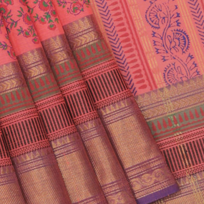 Hand block printed cotton saree