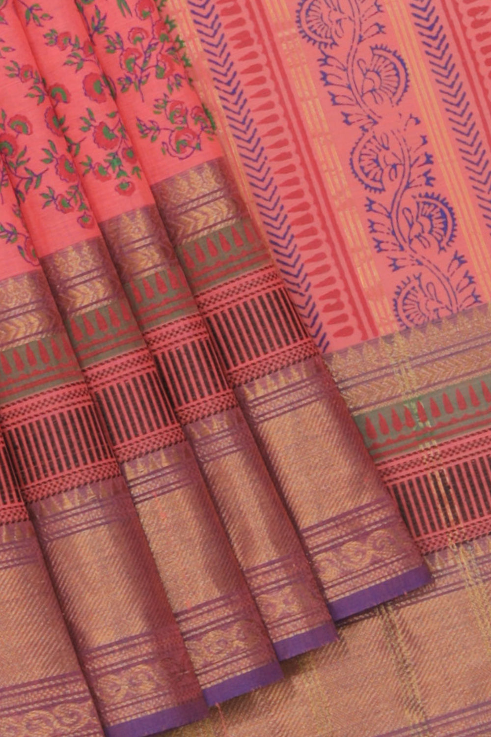 Hand block printed cotton saree