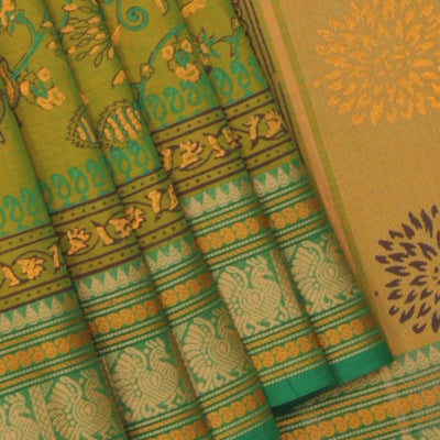 Hand block printed cotton saree