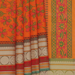 Hand block printed cotton saree