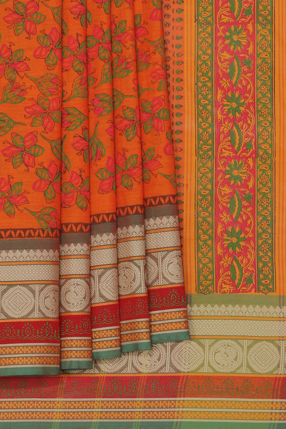 Hand block printed cotton saree