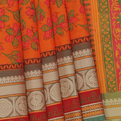 Hand block printed cotton saree