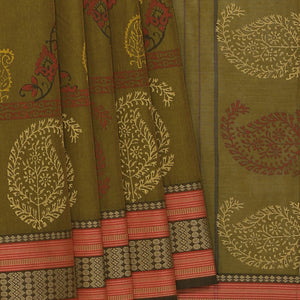 Hand block printed cotton saree