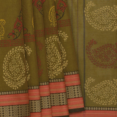 Hand block printed cotton saree