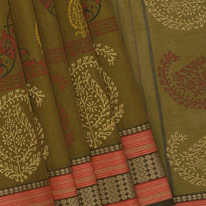 Hand block printed cotton saree