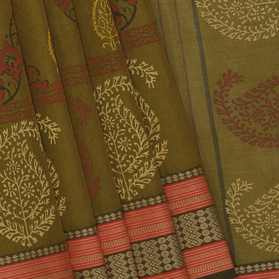 Hand block printed cotton saree