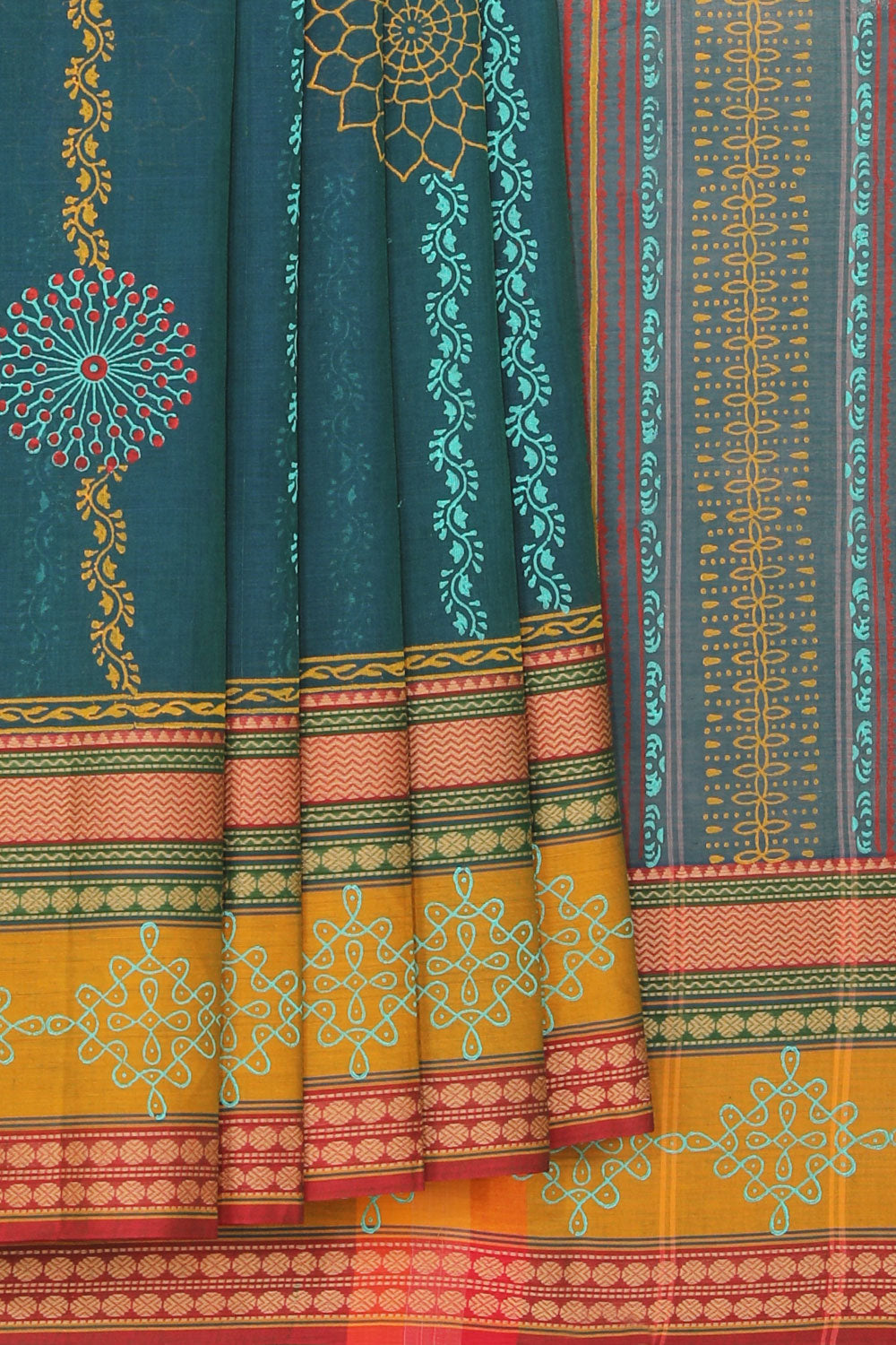 Hand block printed cotton saree