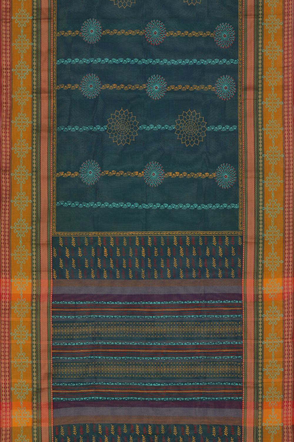 Hand block printed cotton saree