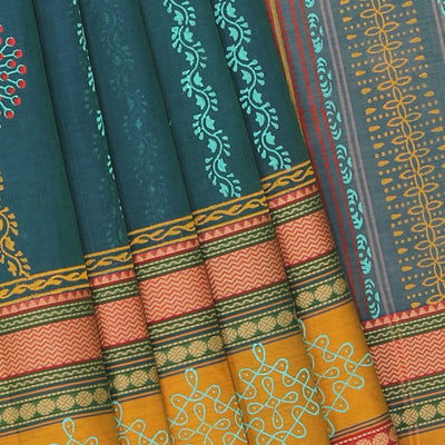Hand block printed cotton saree