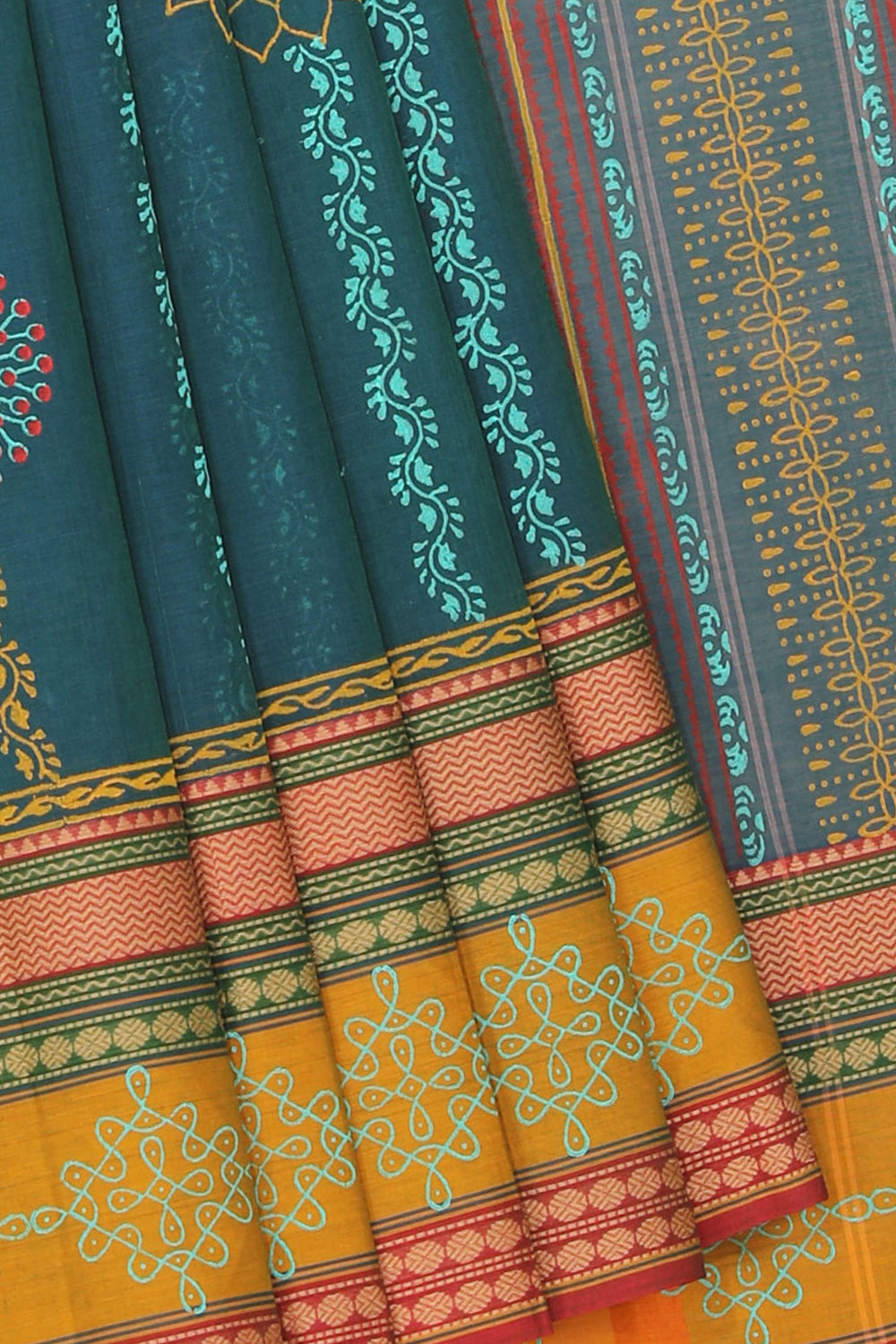Hand block printed cotton saree