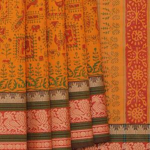 Hand block printed cotton saree