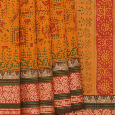 Hand block printed cotton saree