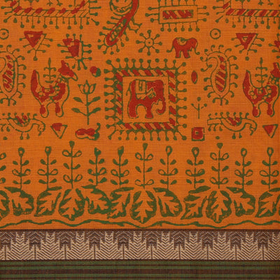 Hand block printed cotton saree