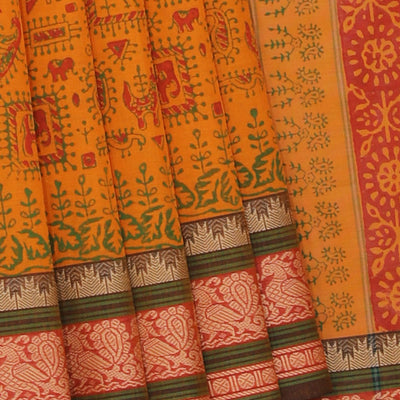 Hand block printed cotton saree