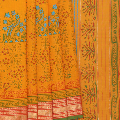 Hand block printed cotton saree