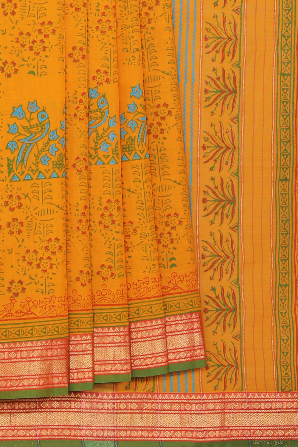 Hand block printed cotton saree