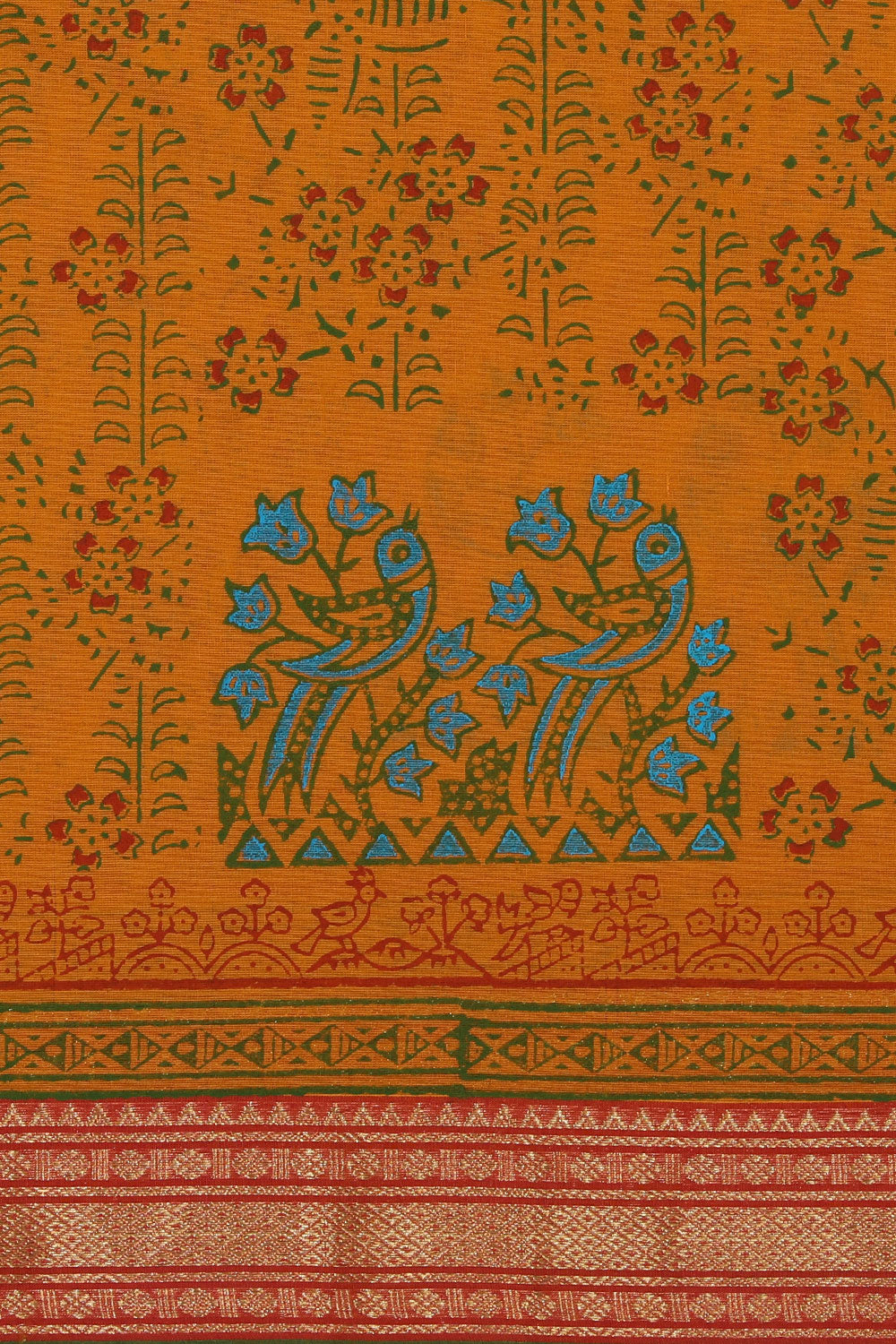 Hand block printed cotton saree