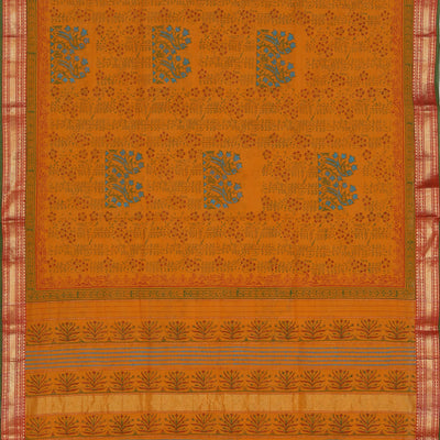 Hand block printed cotton saree