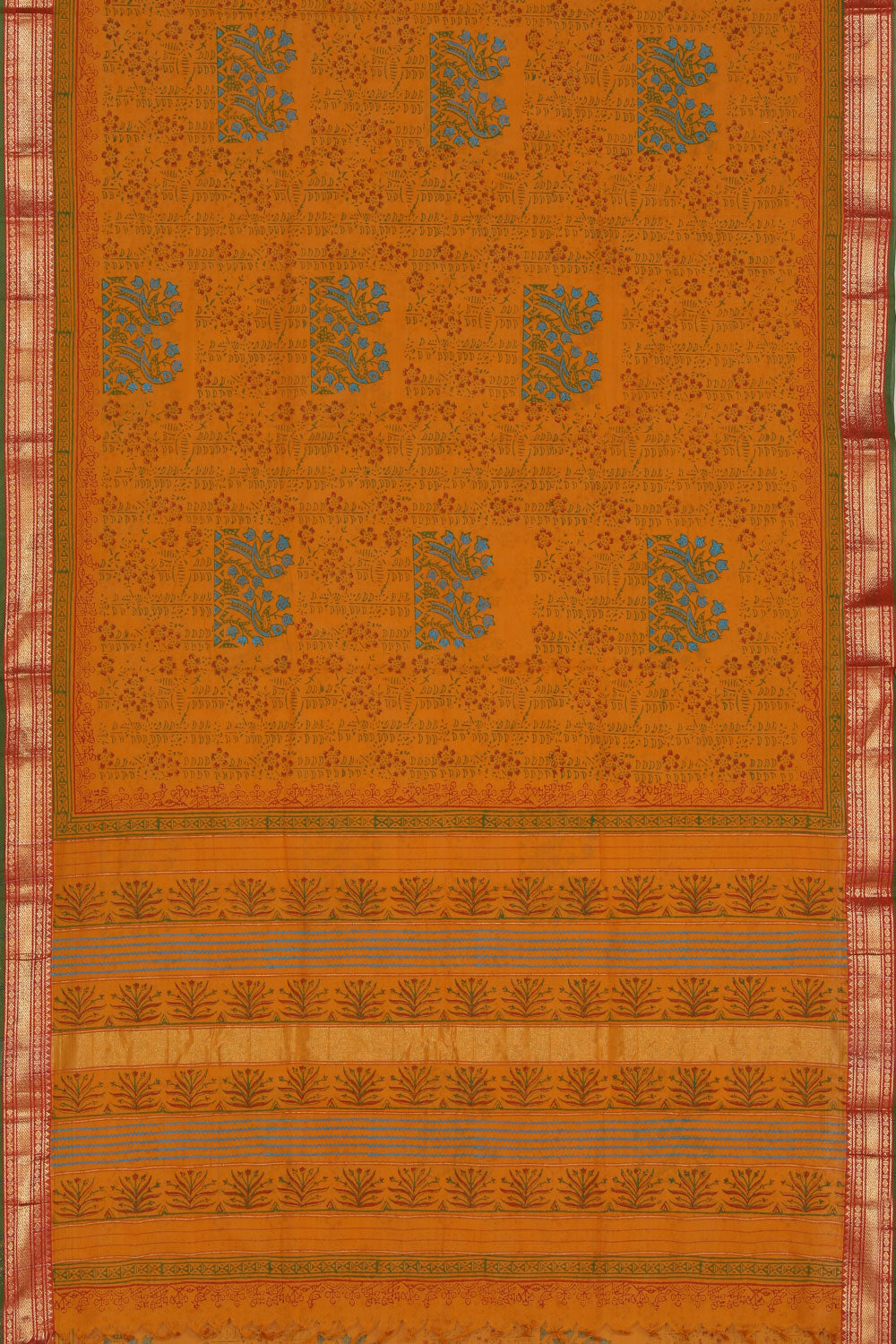 Hand block printed cotton saree