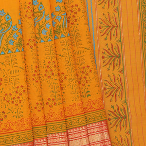 Hand block printed cotton saree