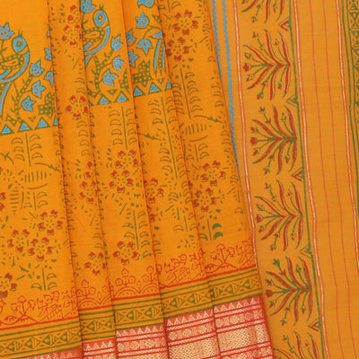 Hand block printed cotton saree