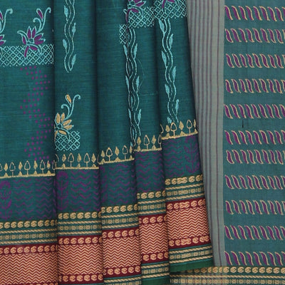 Hand block printed cotton saree