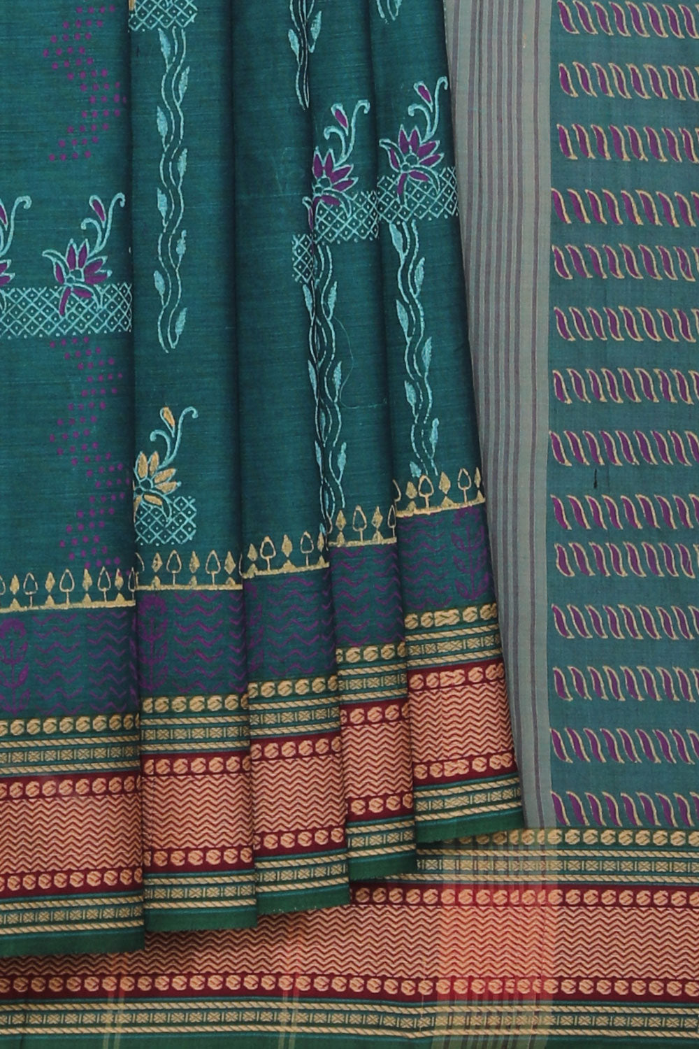 Hand block printed cotton saree