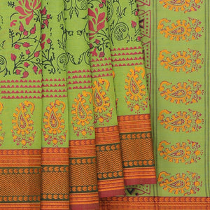 Hand block printed cotton saree