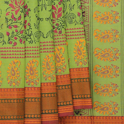 Hand block printed cotton saree