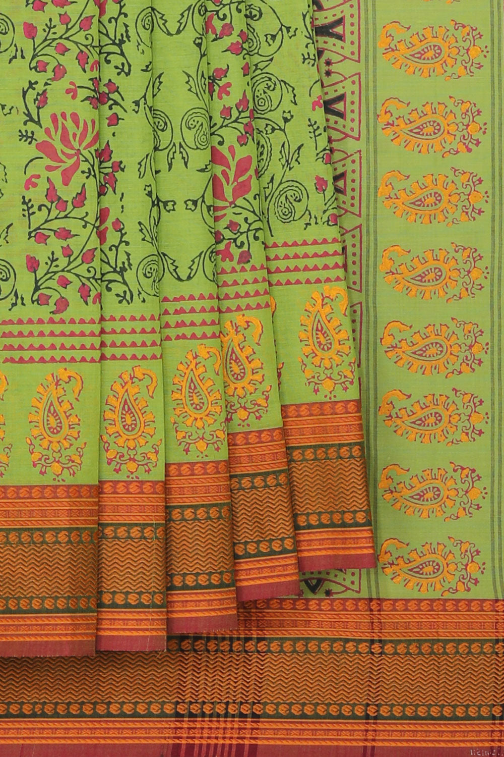 Hand block printed cotton saree