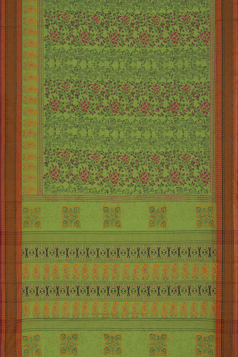 Hand block printed cotton saree