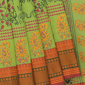 Hand block printed cotton saree