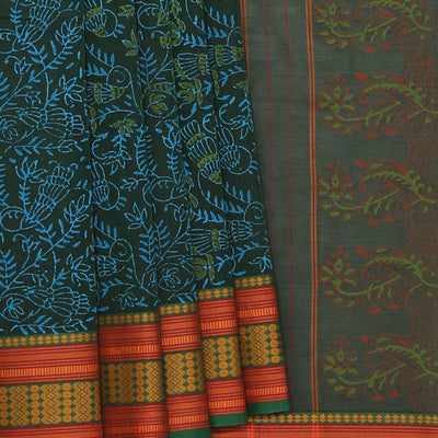 Hand block printed cotton saree