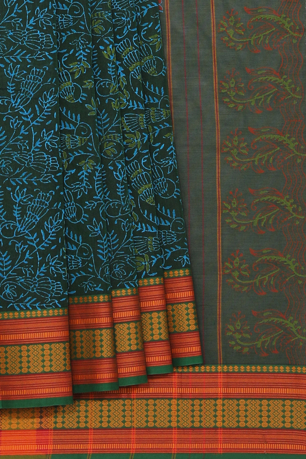 Hand block printed cotton saree