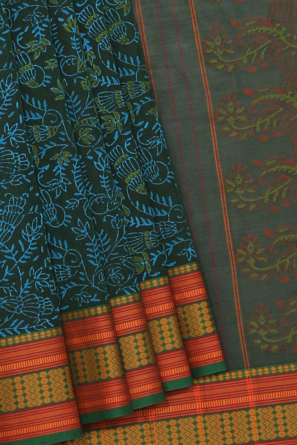Hand block printed cotton saree