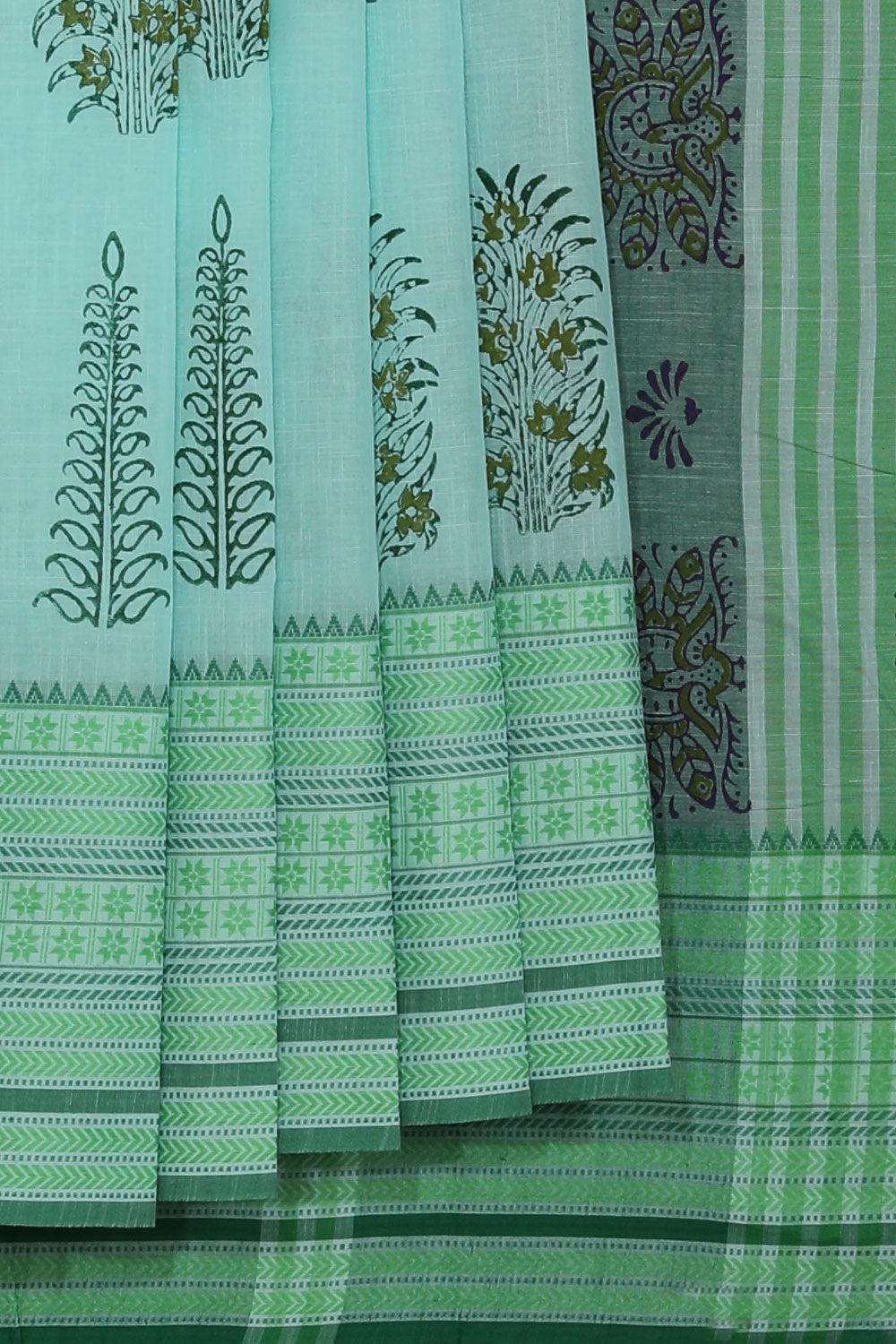 Hand block printed cotton saree