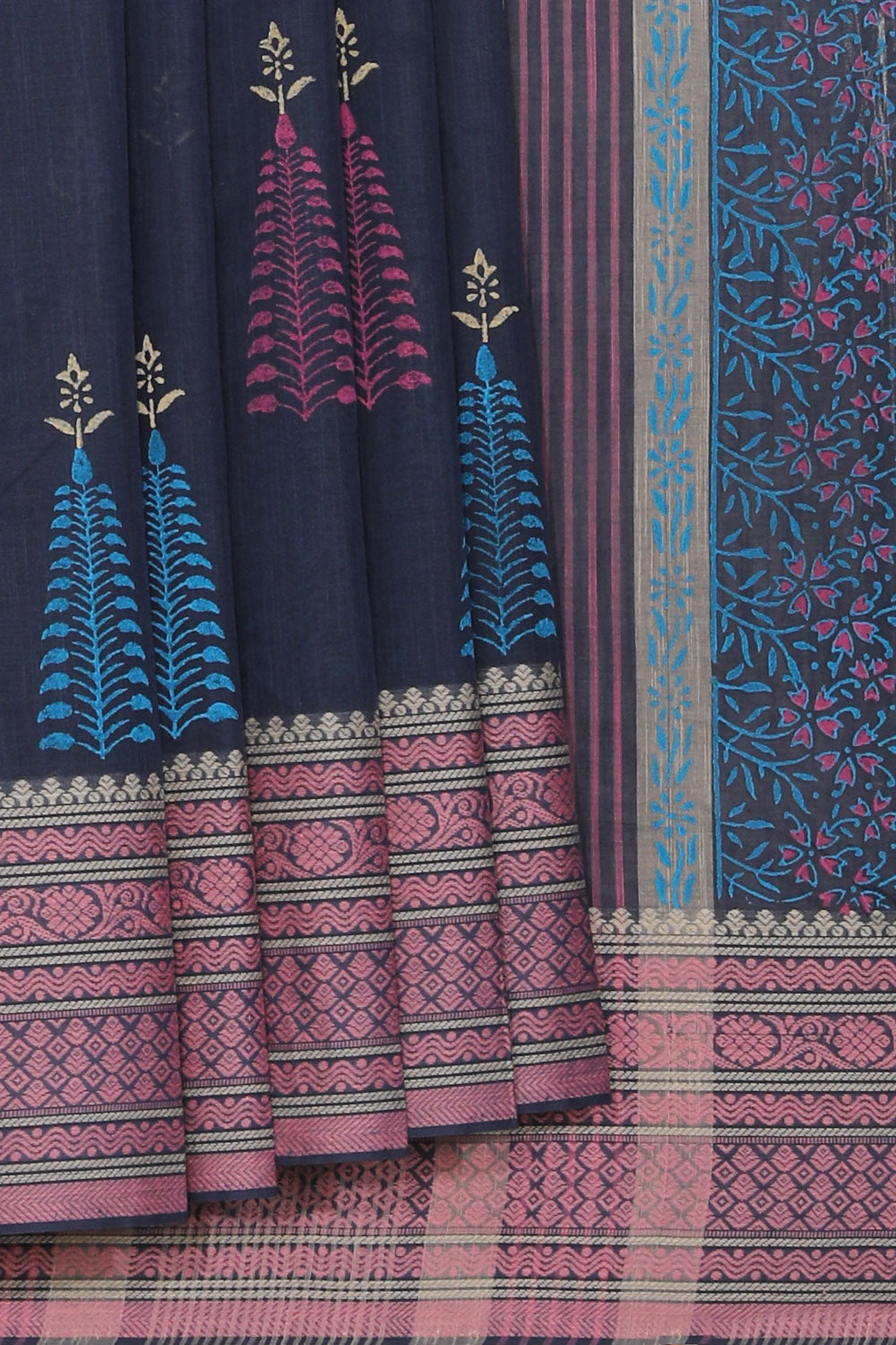 Hand block printed cotton saree
