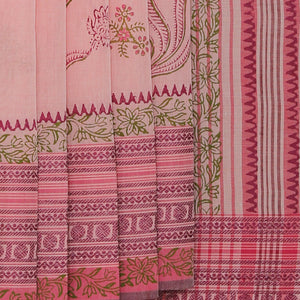 Hand block printed cotton saree