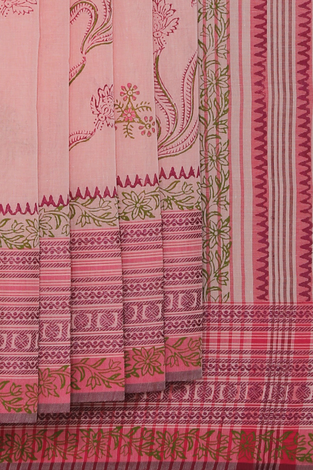 Hand block printed cotton saree